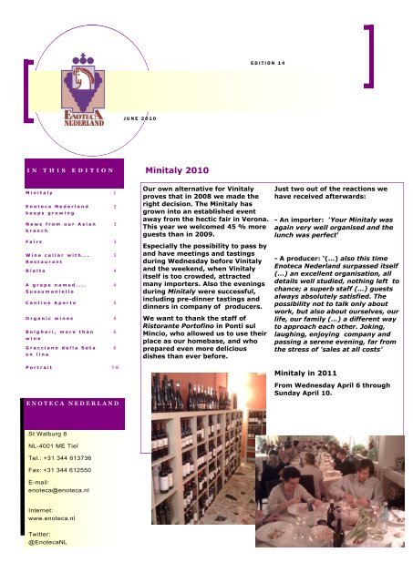 ENOTECA NEWSLETTER - Enoteca Nederland