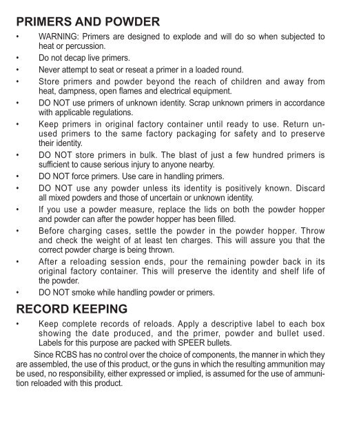 Hand Priming Tool Instructions - RCBS