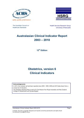 Australasian Clinical Indicator Report 2003 – 2010 Obstetrics ...