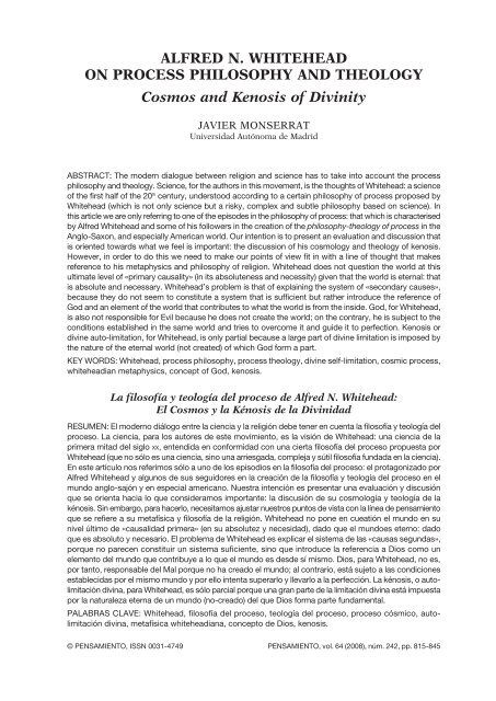 ALFRED N. WHITEHEAD ON PROCESS PHILOSOPHY ... - UPCO