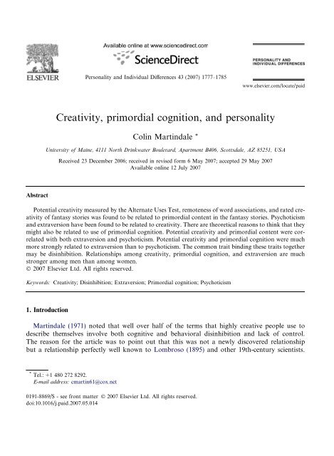 Creativity, primordial cognition, and personality