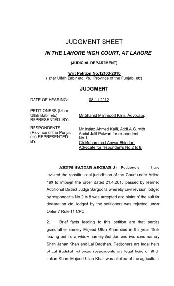 JUDGMENT SHEET - Lahore High Court
