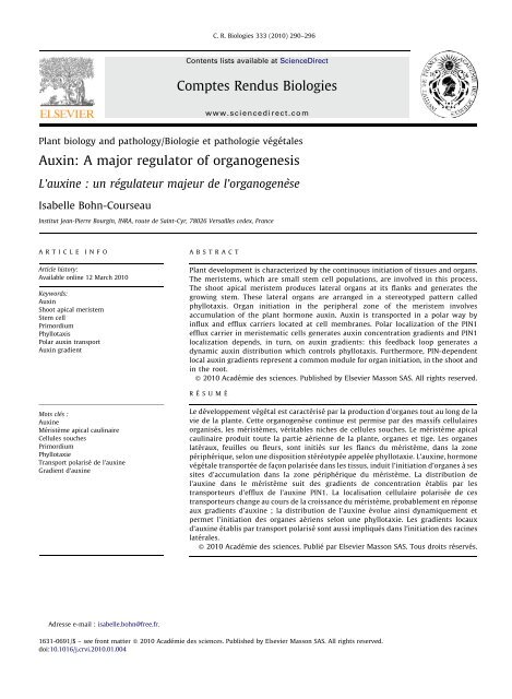 Auxin: A major regulator of organogenesis - Department of Plant ...