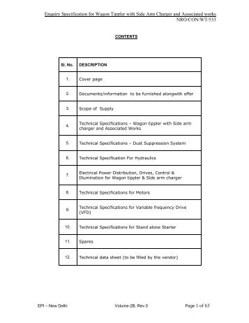 Enquiry Specification for Wagon Tippler with Side Arm Charger and ...