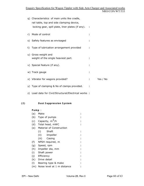 Enquiry Specification for Wagon Tippler with Side Arm Charger and ...