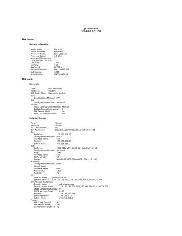 primordium 3/18/08 2:51 PM Hardware: Network: