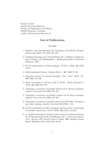 List of Publications - Institut für Algebra, Zahlentheorie und Diskrete ...