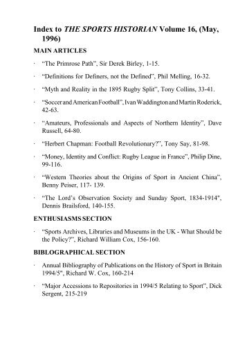 to THE SPORTS HISTORIAN Volume 16, (May ... - LA84 Foundation