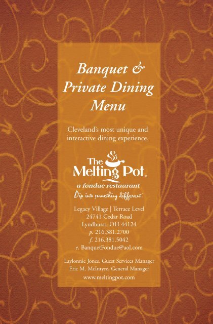 Banquet & Private Dining Menu - The Melting Pot