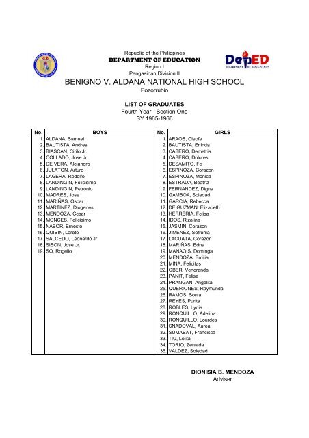 BENIGNO V. ALDANA NATIONAL HIGH SCHOOL - Bvanhs.com