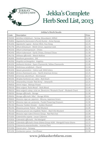 Jekka's Complete Herb Seed List, 2013 - Jekka's Herb Farm
