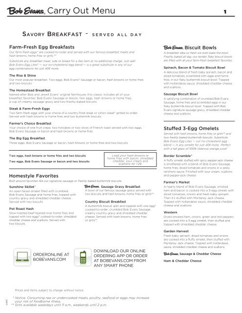 Carry Out Menu - Bob Evans