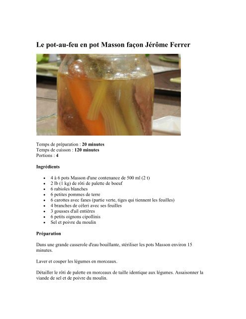 Le Pot Au Feu En Pot Masson Facon Jerome Ferrer