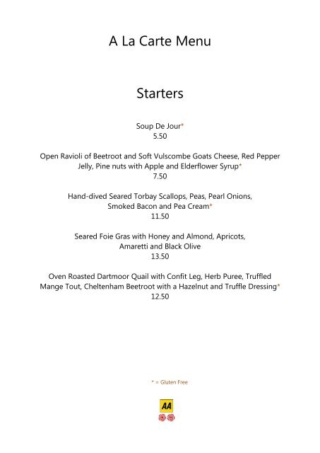 Winter a la Carte Menu 2013 - This is South Devon