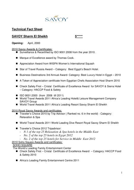Technical Fact Sheet SAVOY Sharm El Sheikh 5 ... - Goadventure