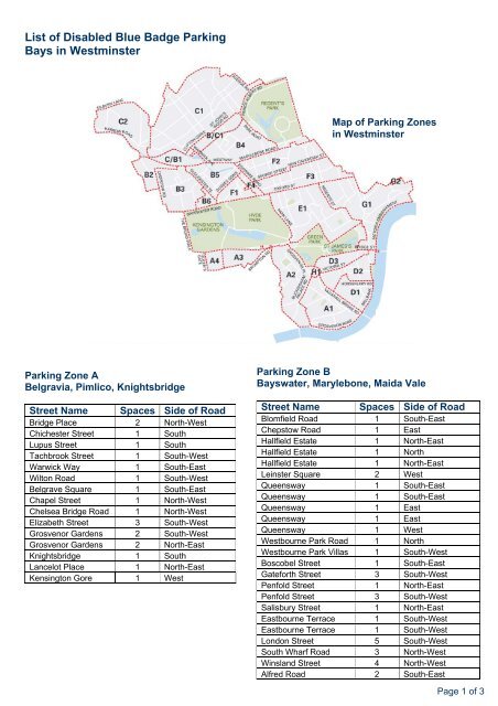 Weymouth Parking Zones Map List Of Disabled Blue Badge Parking Bays In Westminster