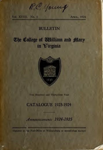 Catalogue Issue, 1923-1924 - The W&M Digital Archive - College of ...