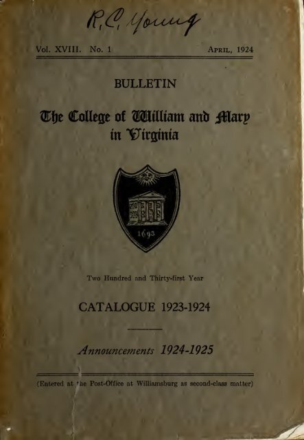 Catalogue Issue, 1923-1924 - The W&amp;M Digital Archive - College of ...