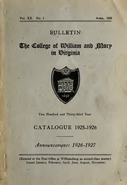 Bulletin of the College of William and Mary in ...