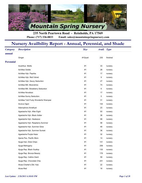 Annual, Perennial, and Shade - Mountain Spring Nursery