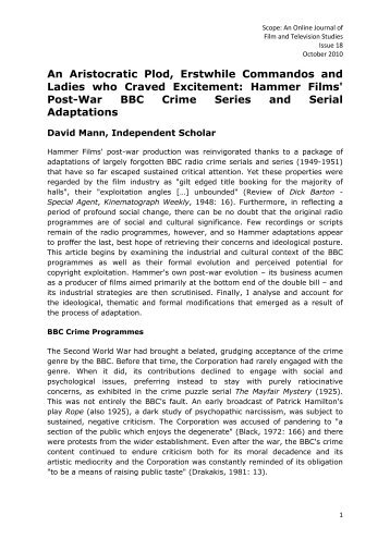 An Aristocratic Plod, Erstwhile Commandos and Ladies who ... - Scope