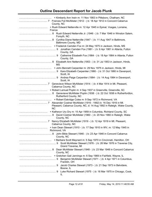 Outline Descendant Report - EleHistory