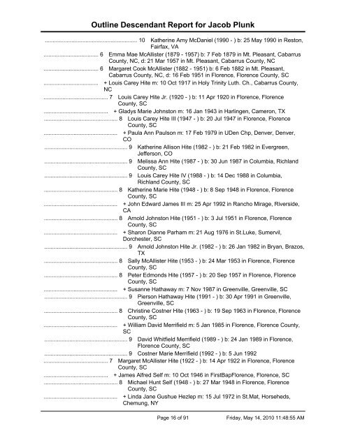 Outline Descendant Report - EleHistory