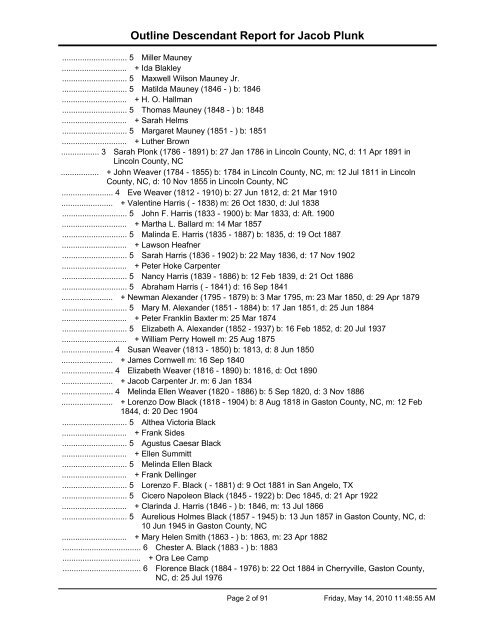 Outline Descendant Report - EleHistory