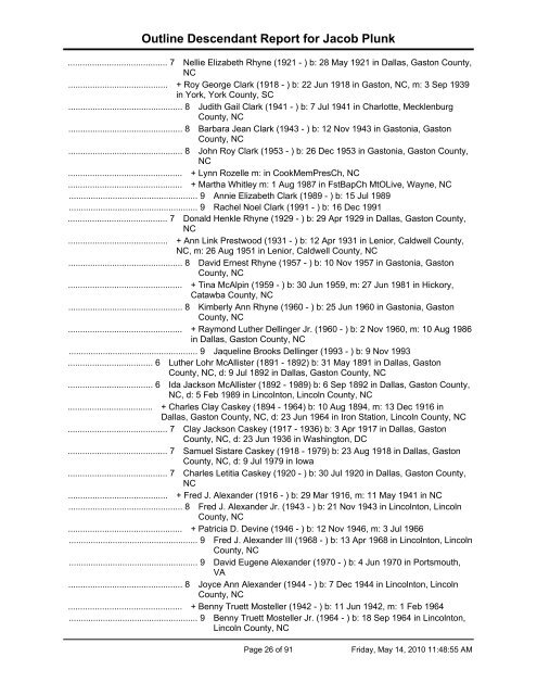 Outline Descendant Report - EleHistory