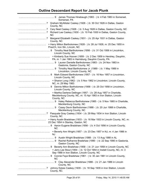 Outline Descendant Report - EleHistory