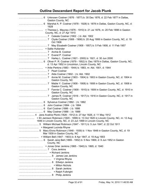 Outline Descendant Report - EleHistory