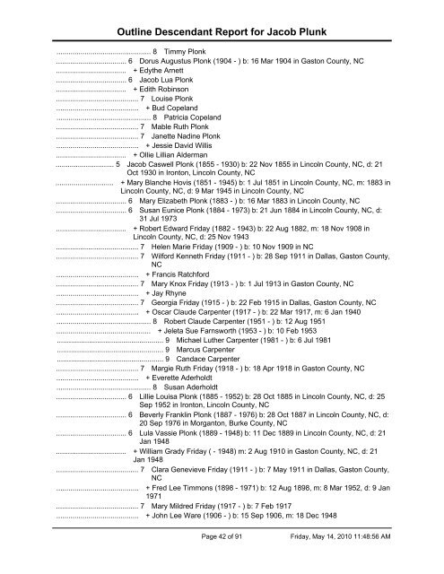 Outline Descendant Report - EleHistory