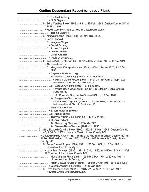 Outline Descendant Report - EleHistory