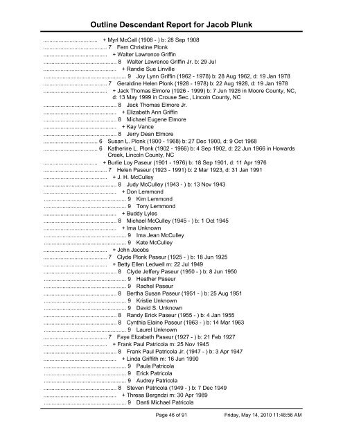 Outline Descendant Report - EleHistory