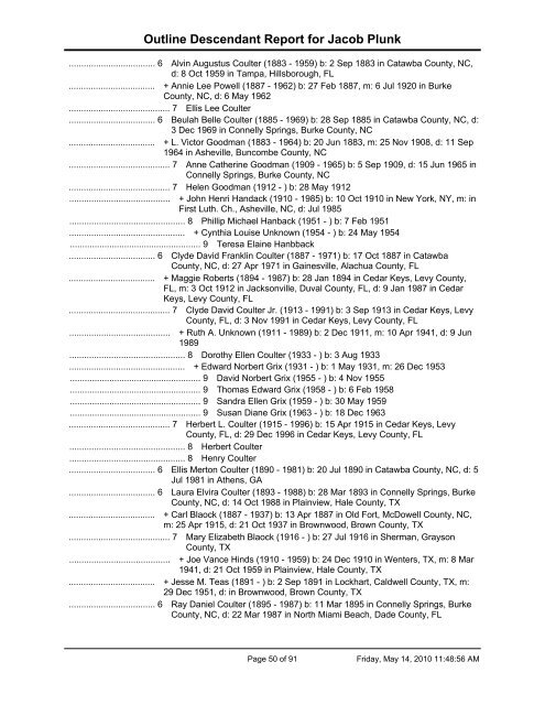 Outline Descendant Report - EleHistory