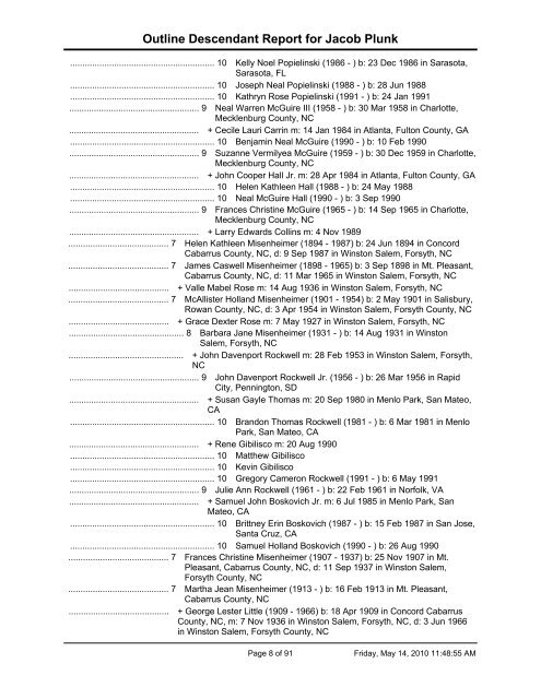 Outline Descendant Report - EleHistory