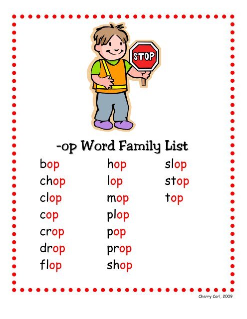 -op Word Family List - Little Book Lane