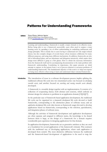 Patterns for Understanding Frameworks - The Hillside Group