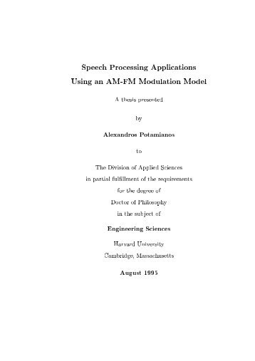 Speech Processing Applications Using an AM-FM Modulation Model ...