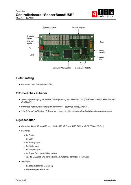 Controllerboard Ã¢Â€ÂœSoccerBoardUSBÃ¢Â€Â - qfix