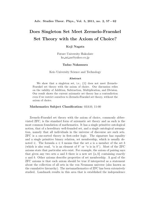 Does Singleton Set Meet Zermelo-Fraenkel Set Theory with the ...