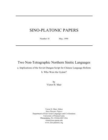 Two Non-Tetragraphic Northern Sinitic Languages - Sino-Platonic ...