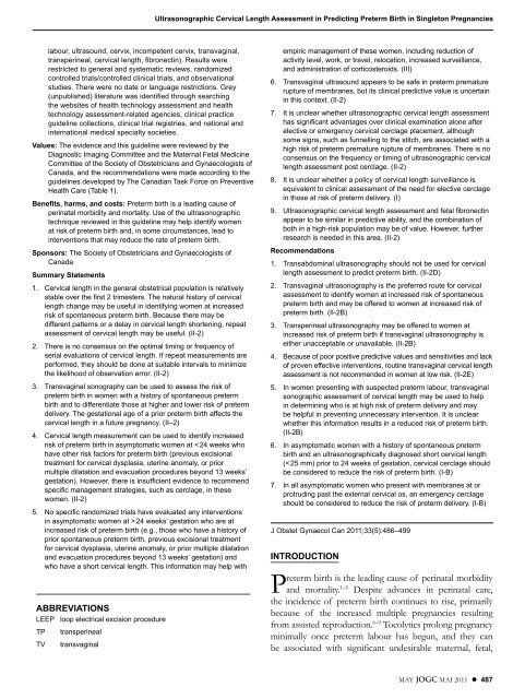 Ultrasonographic Cervical Length Assessment in Predicting ... - SOGC