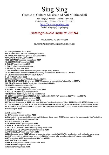 452px x 640px - Catalogo audio sede di SIENA - Sing Sing