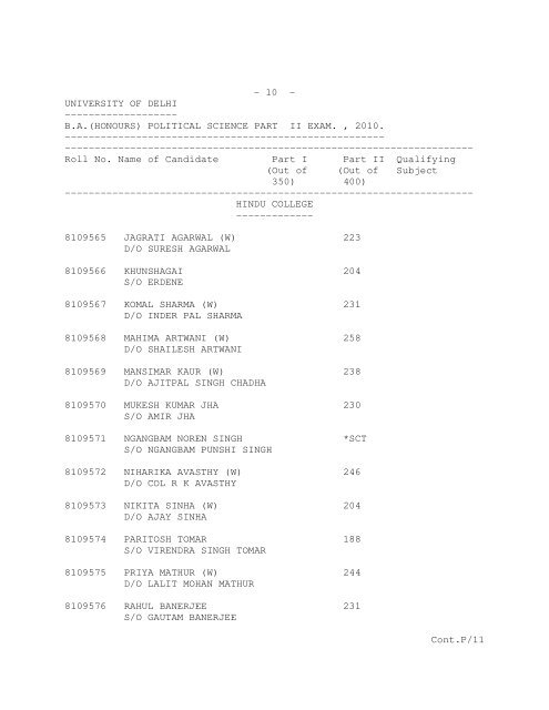 Part II - Delhi University