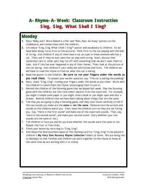 A-Rhyme-A-Week: Classroom Instruction - Curry School of Education