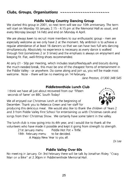 Jan/Feb - Piddle Valley Community Website