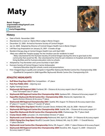 Maty Resume 9-09 - Humane Society of Central Oregon