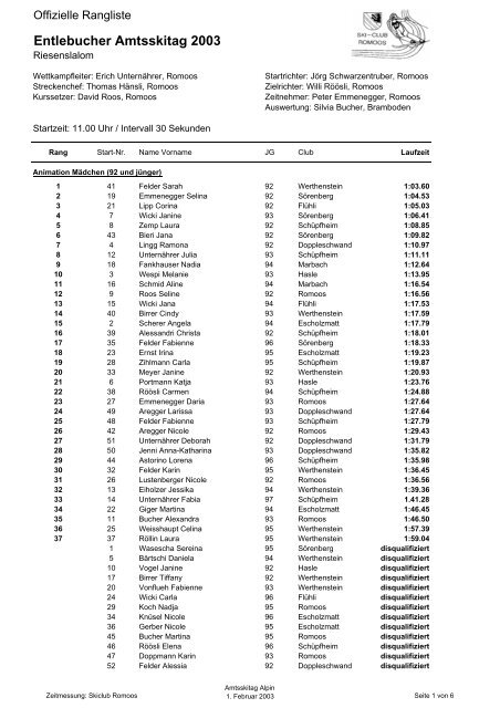 Entlebucher Amtsskitag 2003 - Regiocom