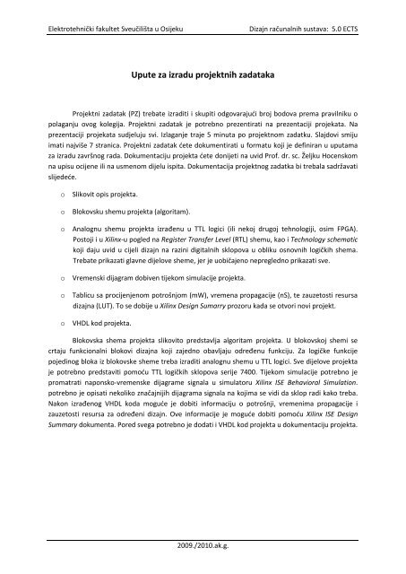 Projektni zadaci 16-01-2010.pdf - Elektrotehnički fakultet Osijek